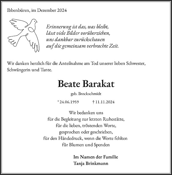 Traueranzeige von Beate Barakat
