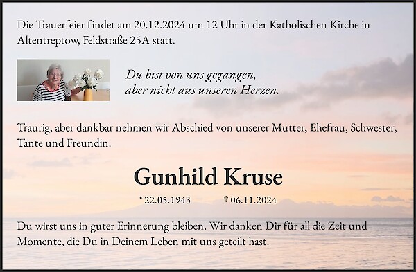 Obituary Gunhild Kruse, Altentreptow