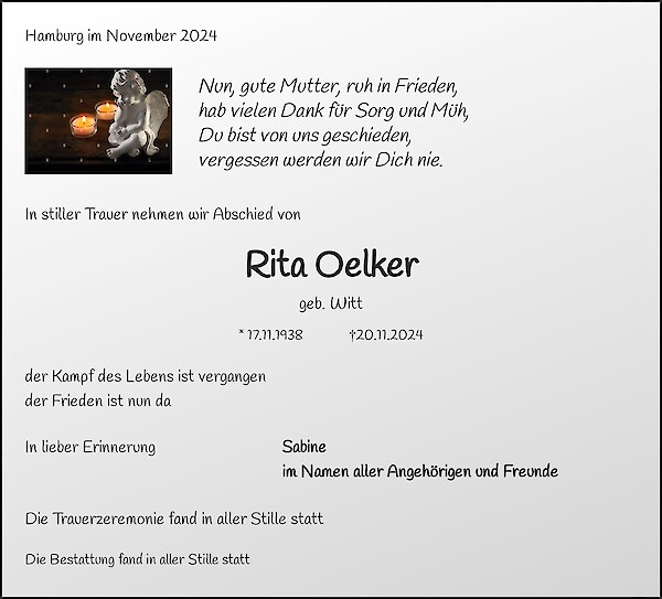 Obituary Rita Oelker, Hamburg