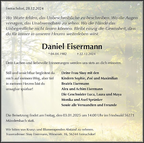 Obituary Daniel Eisermann