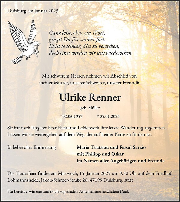Traueranzeige von Ulrike Renner