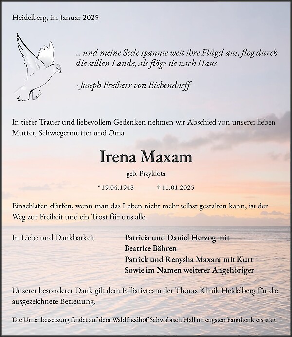 Obituary Irena Maxam