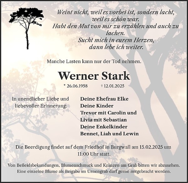 Obituary Werner Stark, Burgwall