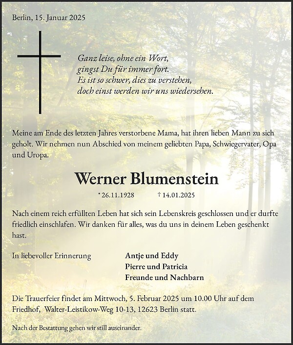 Obituary Werner Blumenstein