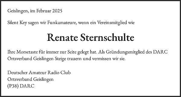Obituary Renate Sternschulte, Geislingen/Steige