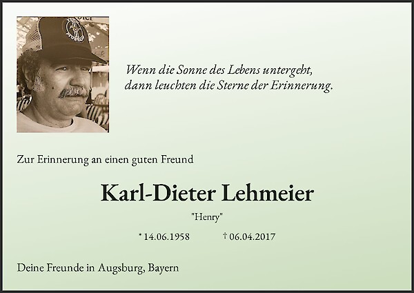 Obituary Karl-Dieter Lehmeier, Augsburg