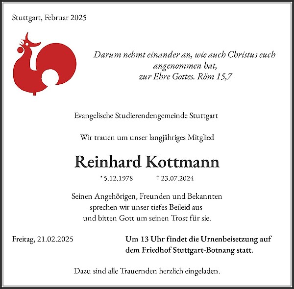 Obituary Reinhard Kottmann, Stuttgart