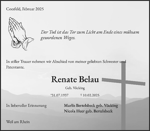 Obituary Renate Belau, Coesfeld