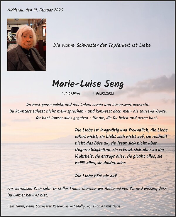 Obituary Marie-Luise Seng, Nidderau