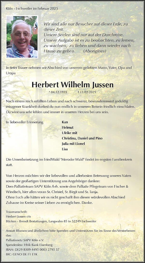Obituary Herbert Wilhelm Jussen