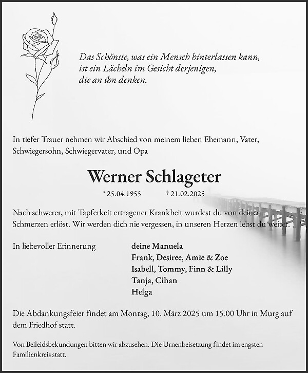 Obituary Werner Schlageter, Murg