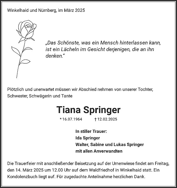 Obituary Tiana Springer