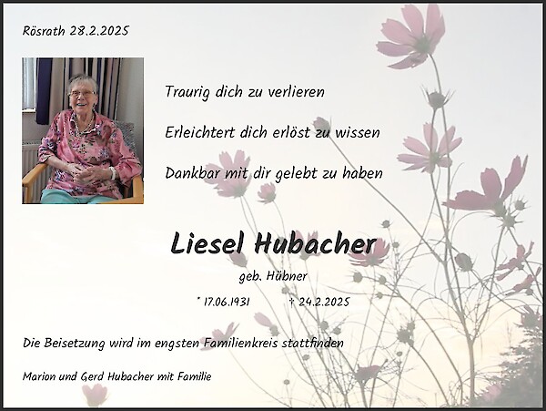 Traueranzeige von Liesel Hubacher