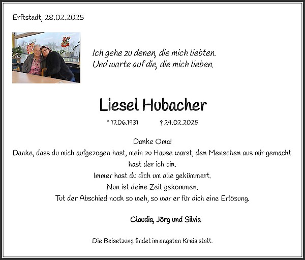 Obituary Liesel Hubacher