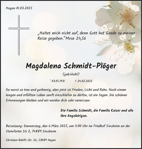 Obituary Magdalena Schmidt-Plöger