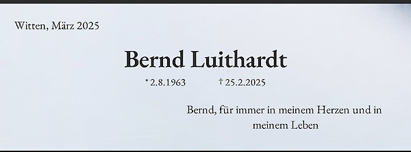 Obituary Bernd Luithardt, Waiblingen/Hegnach