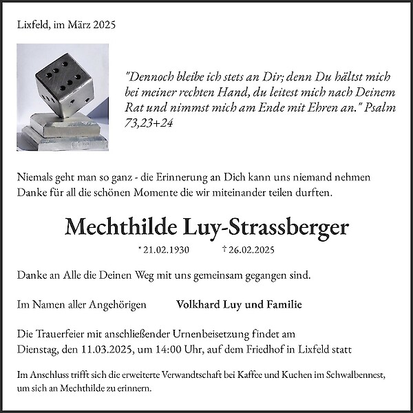Obituary Mechthilde Luy-Strassberger