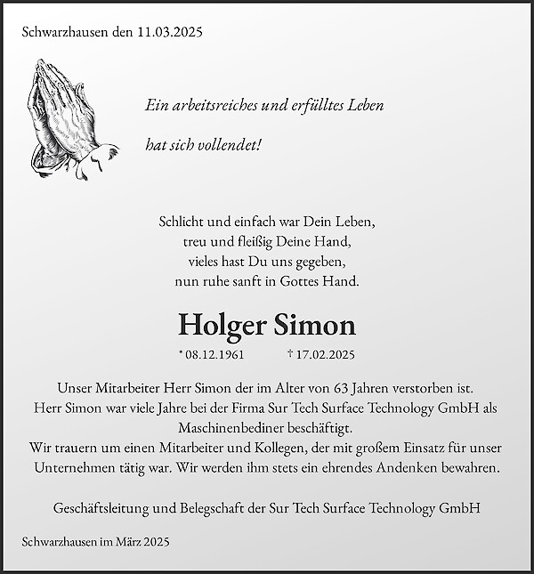 Obituary Holger Simon, Wutha Farnroda