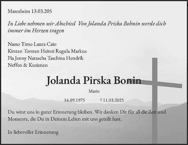 Obituary Jolanda Pirska Bonin