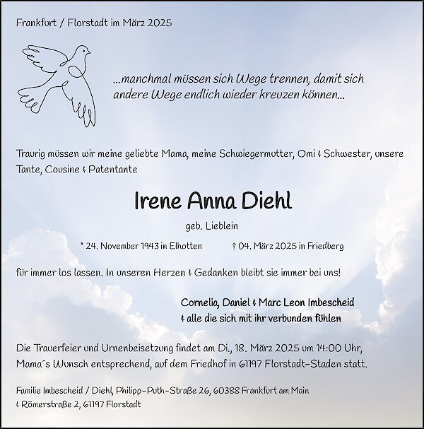 Obituary Irene Anna Diehl