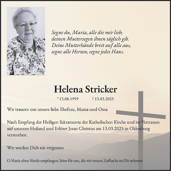 Obituary Helena Stricker, Oldenburg