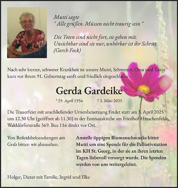 Obituary Gerda Gardeike