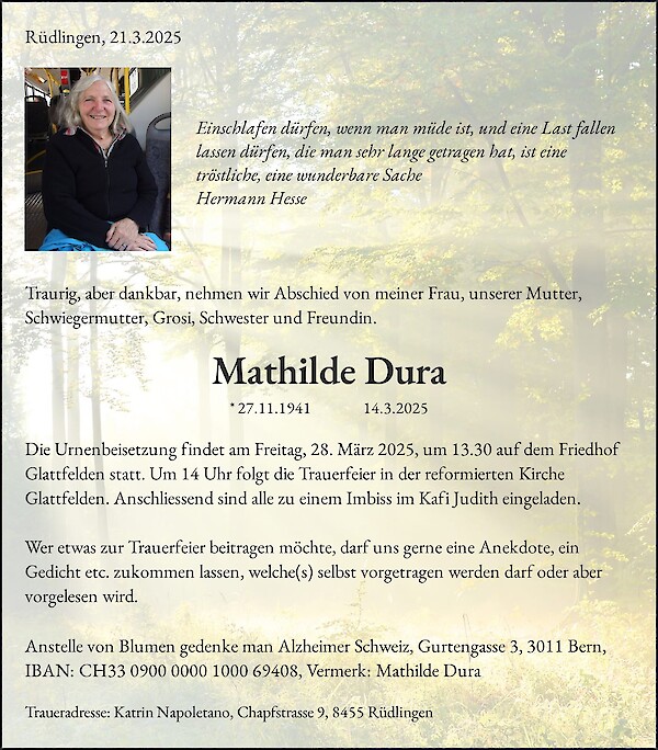 Obituary Mathilde Dura