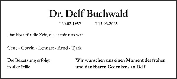 Obituary Dr. Delf Buchwald