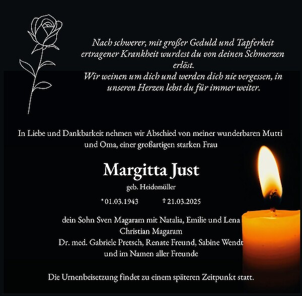 Obituary Margitta Just