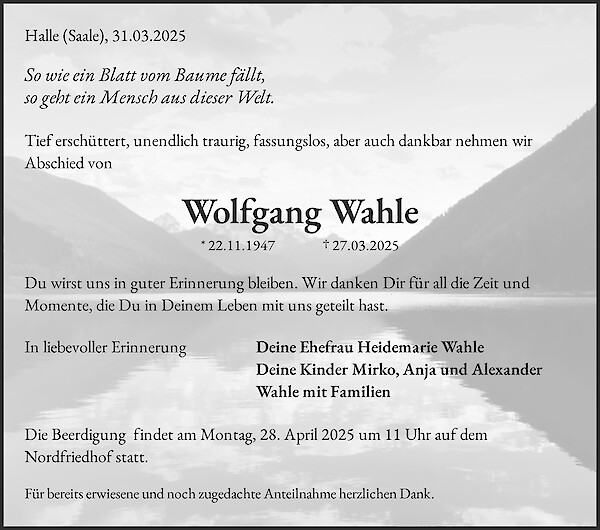 Obituary Wolfgang Wahle, Halle