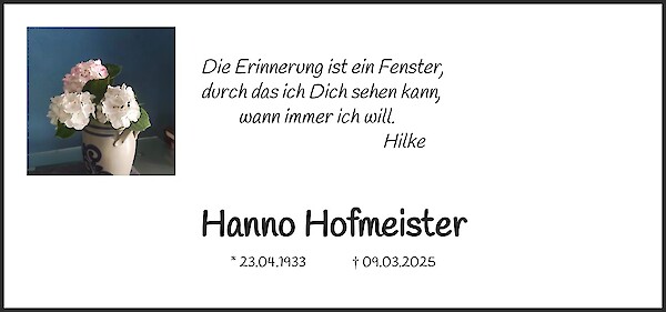 Obituary Hanno Hofmeister