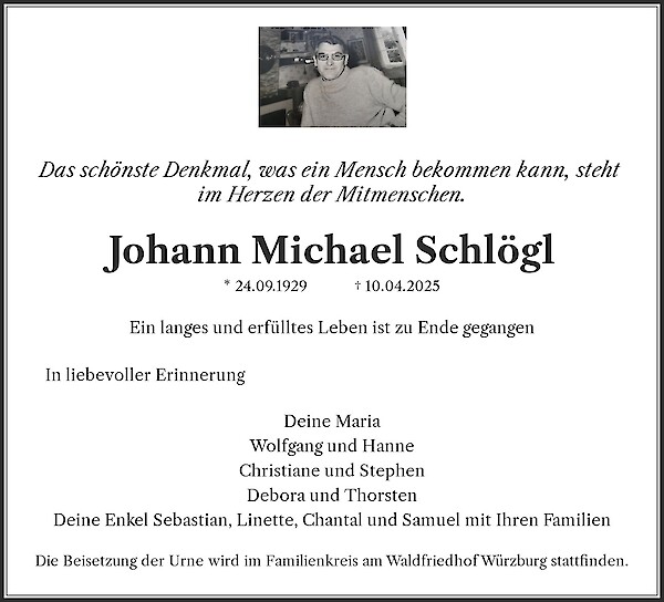 Traueranzeige von Johann Michael Schlögl