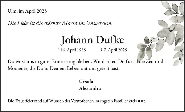 Obituary Johann Dufke