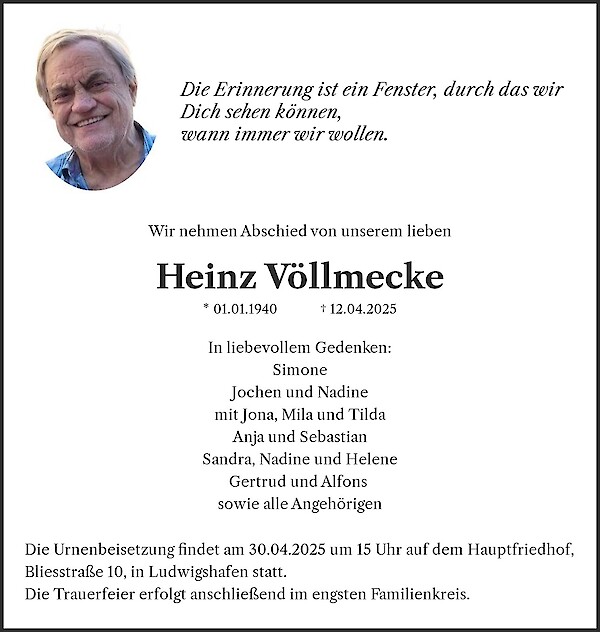 Obituary Heinz Völlmecke, Ludwigshafen