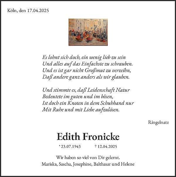 Traueranzeige von Edith Fronicke
