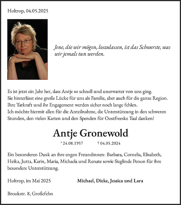 Obituary Antje Gronewold