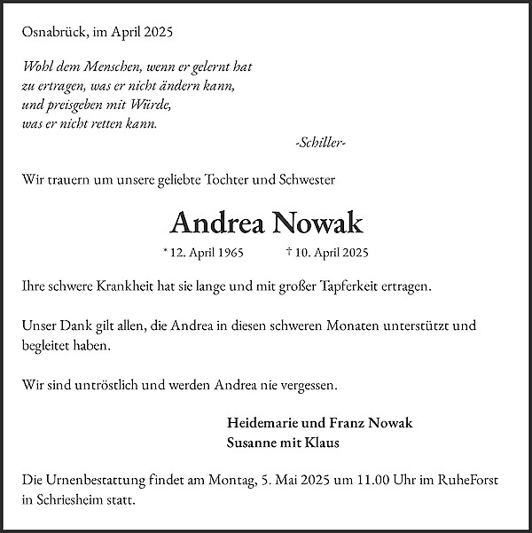 Obituary Andrea Nowak