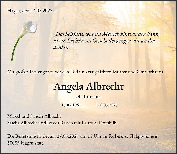 Obituary Angela Albrecht, Hagen