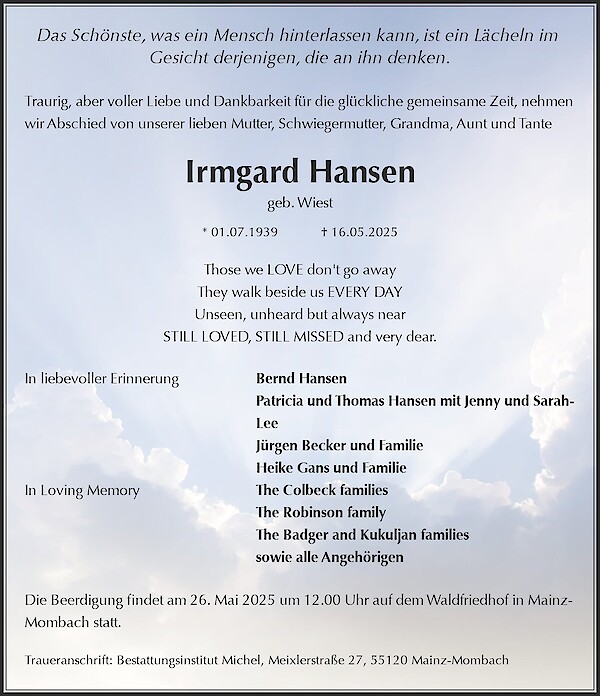 Obituary Irmgard Hansen