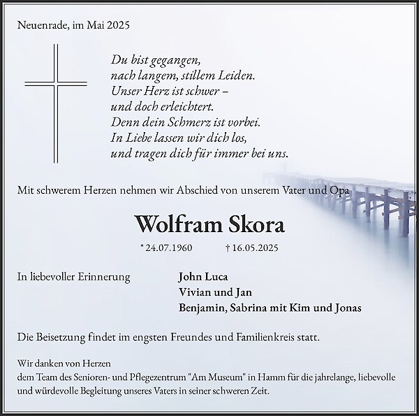 Obituary Wolfram Skora, Neuenrade