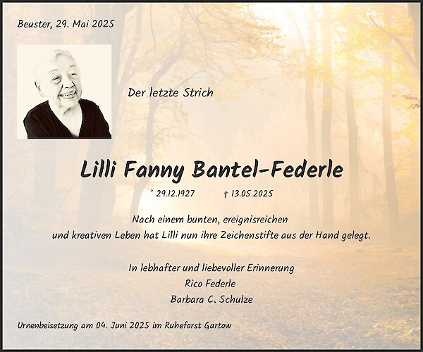 Obituary Lilli Fanny Bantel-Federle
