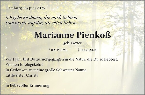 Obituary Marianne Pienkoß