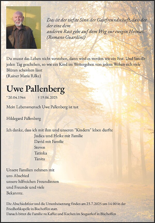 Traueranzeige von Uwe Pallenberg