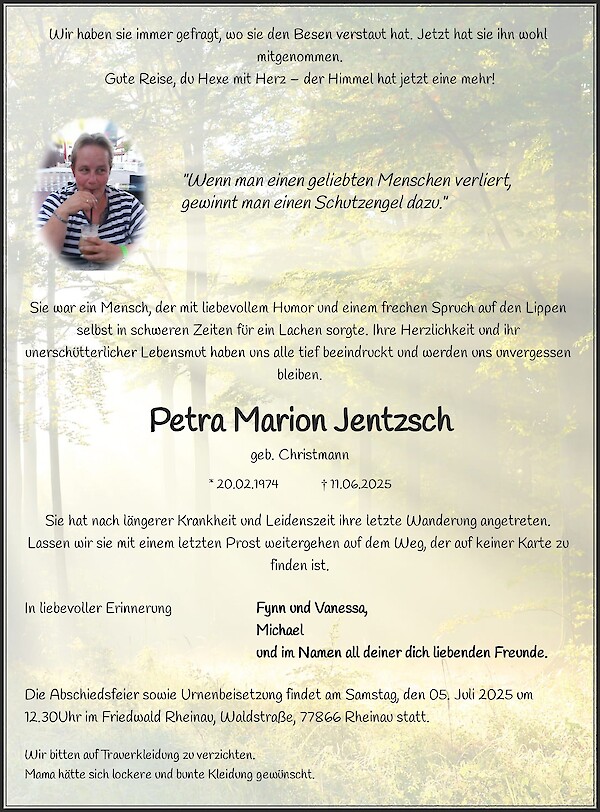 Obituary of Petra Marion Jentzsch