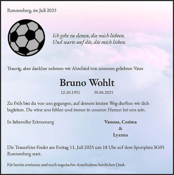 Traueranzeige von Bruno Wohlt