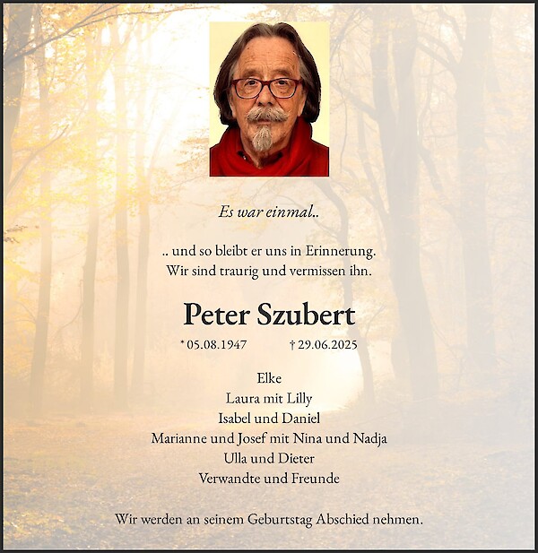 Traueranzeige von Peter Szubert