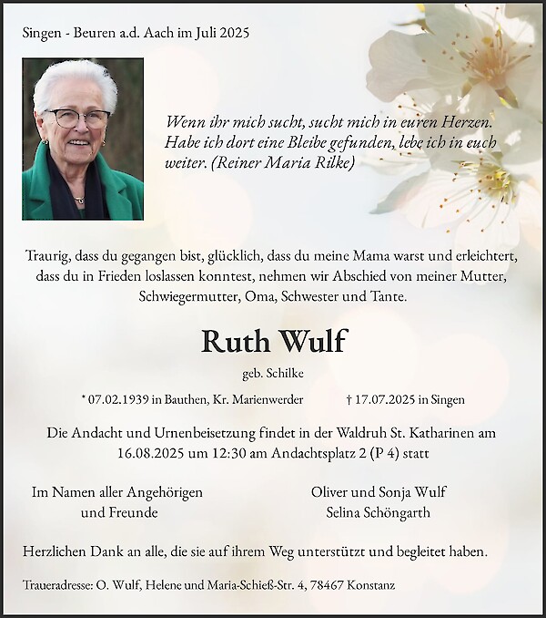 Obituary of Ruth Wulf