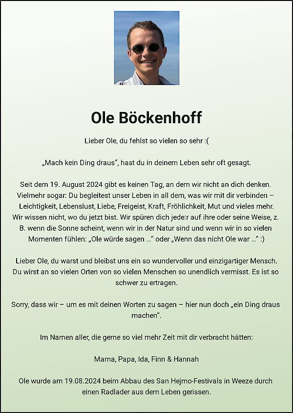 Commemoration of Ole Böckenhoff, Münster