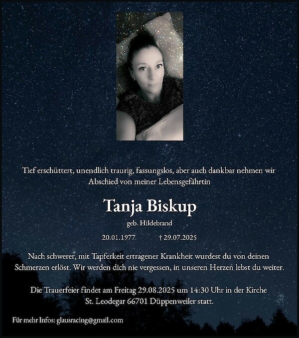 Obituary of Tanja Biskup