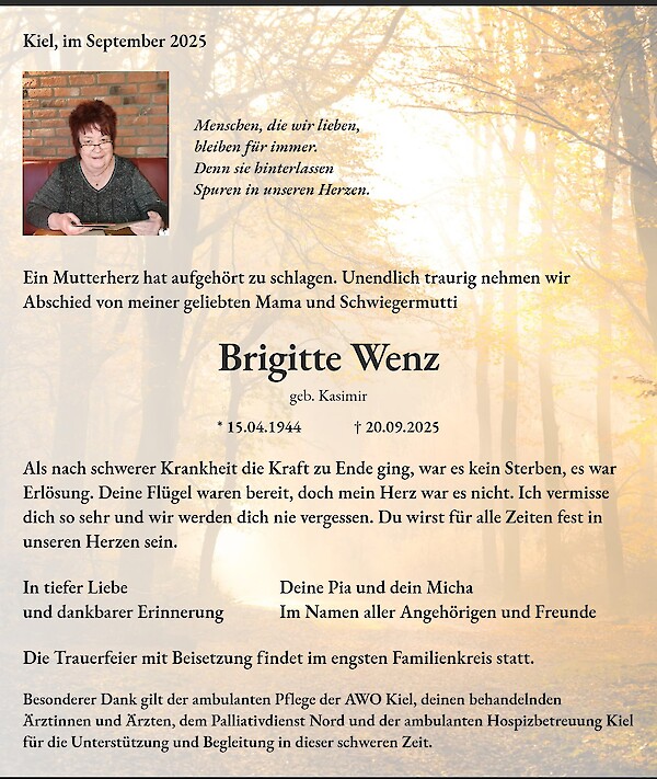 Obituary of Brigitte Wenz, Kiel